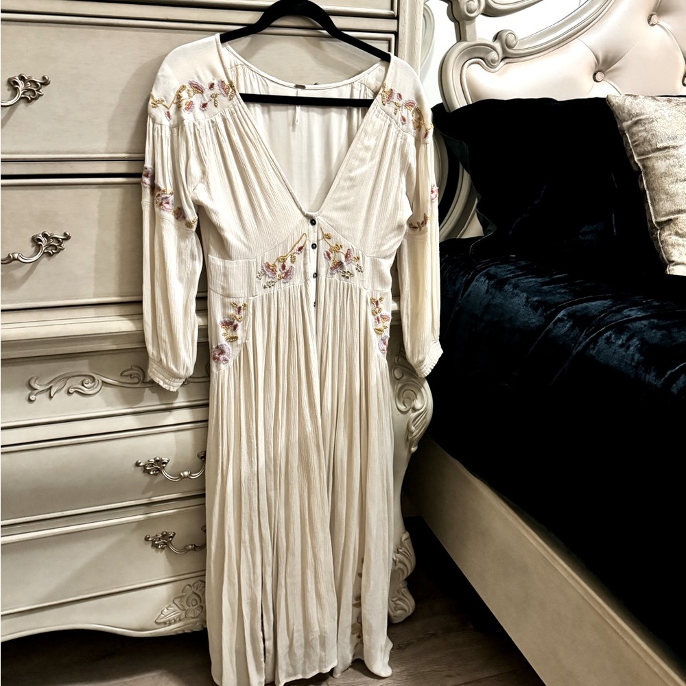 Free People Cream Embroidered dress
